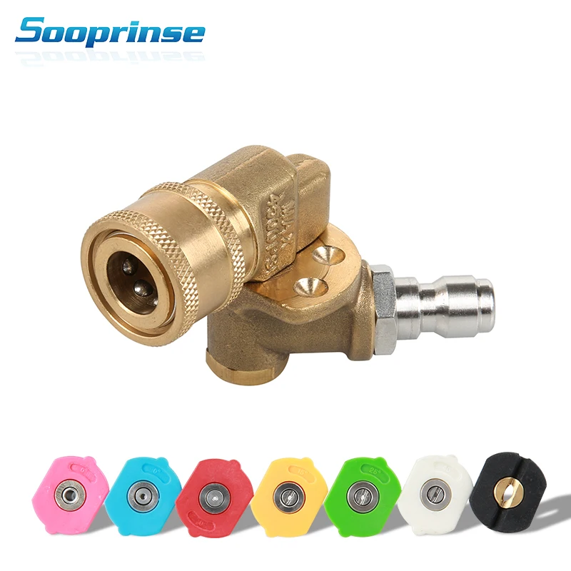 

Car Washer Spray Nozzle Tips Multiple Degrees,1/4 inch Quick Connector 5 Packs 3.0 GPM Pivoting Coupler and 7 Spray Nozzle Tips