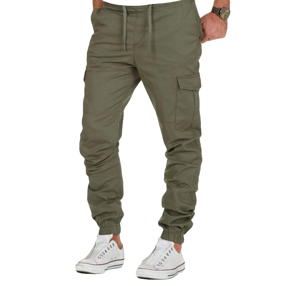 Fashion Solid Color Drawstring Pockets Men's Sports Casual Long Pants Trousers Wholesale