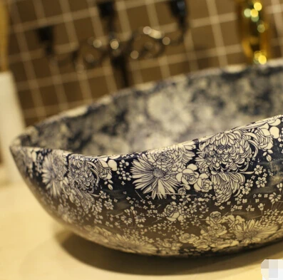 New Jingdezhen Ceramic Art basin basin counter basin washbasin washbasin flowers blue flower