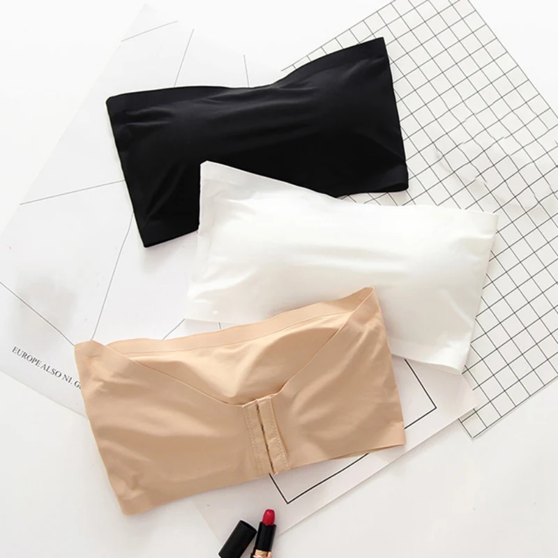 

Elastic Ice Silk Basic Boob Tube Top Women Strapless Solid Color Comfy Wrap Crop Top Female Padded Bra Bandeau Tops 2019 New