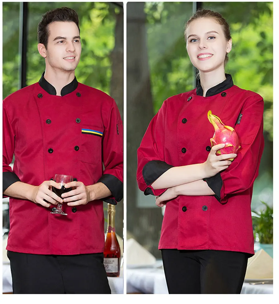 Высокое качество 5 цветов с длинными рукавами повар куртка осень и зима Ресторан отеля Кухня мужчина и женщина Повседневная обувь форма