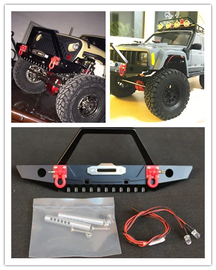 

GWOLVES 1:10 Metal Front bumper Collision avoid can use winch with Trailer ring led Light for Axial SCX10 90046 RC Crawler Car