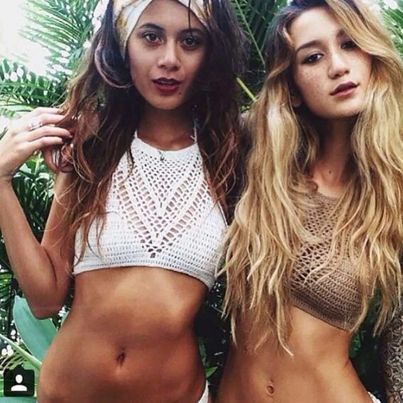 

2019 New Arrival Women 's Sexy Beach Bikinis Tube Tops Crochet Mesh Breathable Covers Up Handmade Sexy Swimwear Bikini Bra