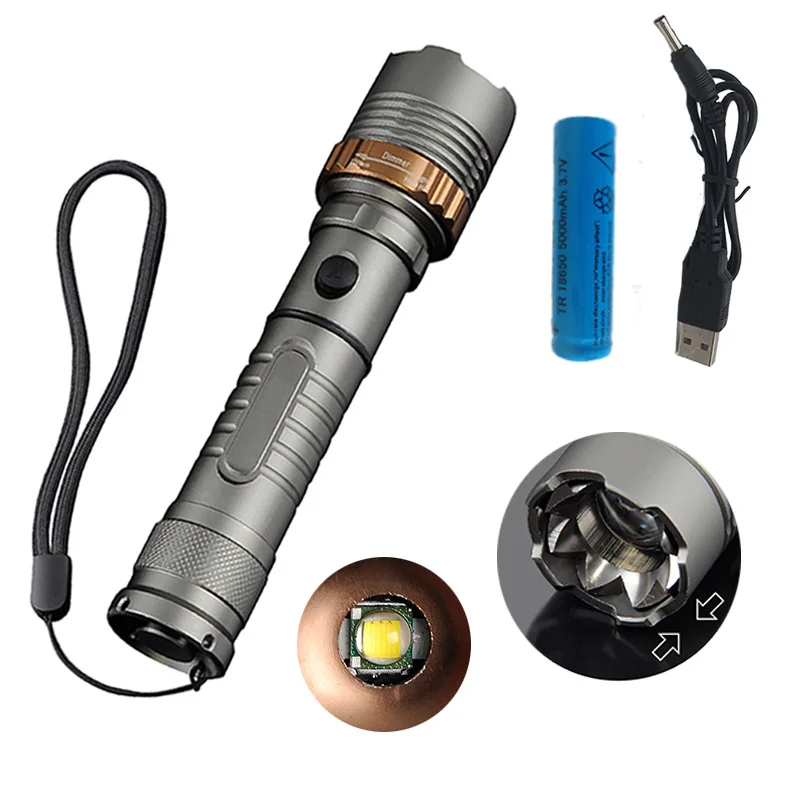 New T6 Torch Self Defense 6000LM LED Rechargeable flashlight powerful Matraque Lantern Tactical with USB Charger Dropshipping | Лампы и