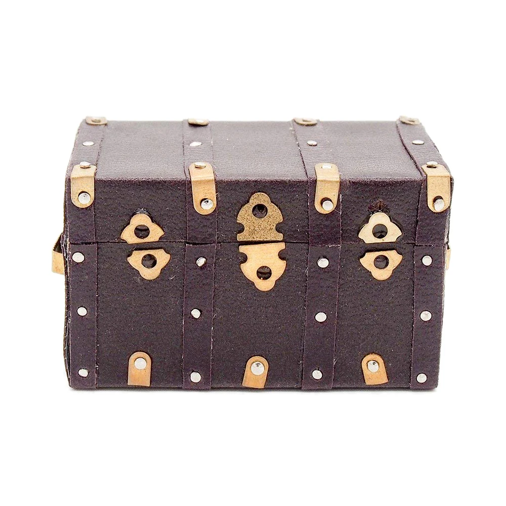Treasure chest vintage leather case wooden miniature dollhouse accessory