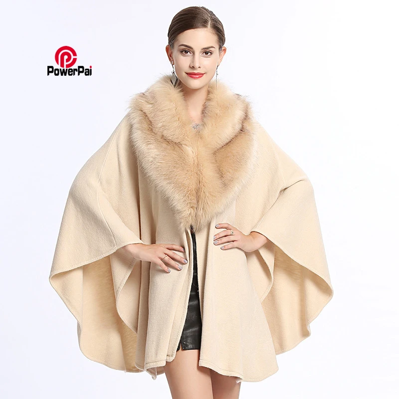 

Fashion Week Noble Women Winter Knit Cashmere Fox Fur Overcoat Shawl Cloak Coat Long Loose Luxury Fur Cape Sweater New