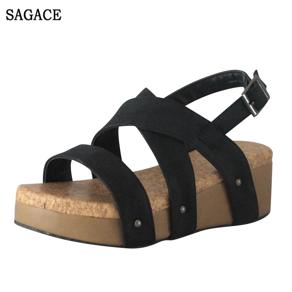 

SAGACE Womens Fashion Platformed Flats Wedges Open Toe Adjustable Ankle Roman Sandals Sexy High Quality Outsid Ladies Shoes