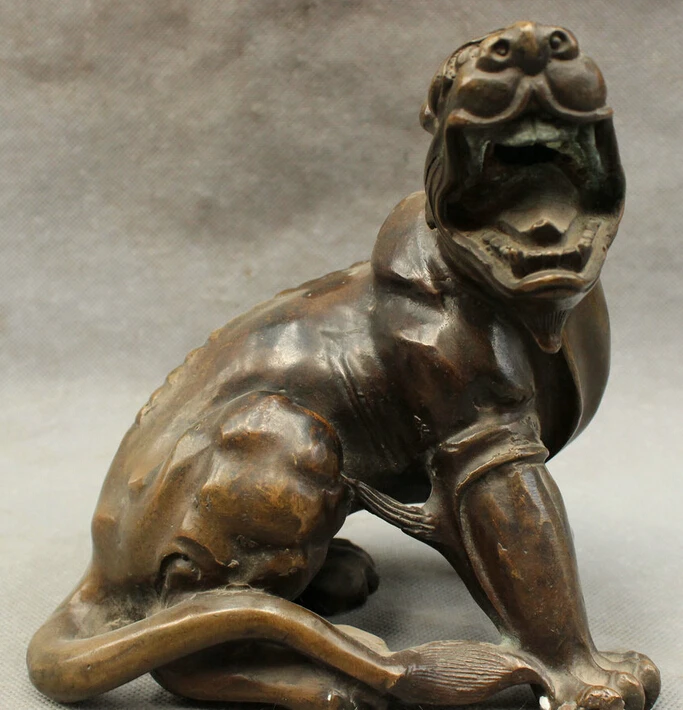 

bi002977 Folk Chinese Pure Bronze FengShui Wealth Unicorn PiXiu Lion Statue Sculpture