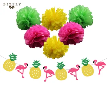 

Paper flower Flamingo Pineapple leaves Banner Hawaiian Luau Summer Beach Party Decoration Wedding Birthday Festival Supplies