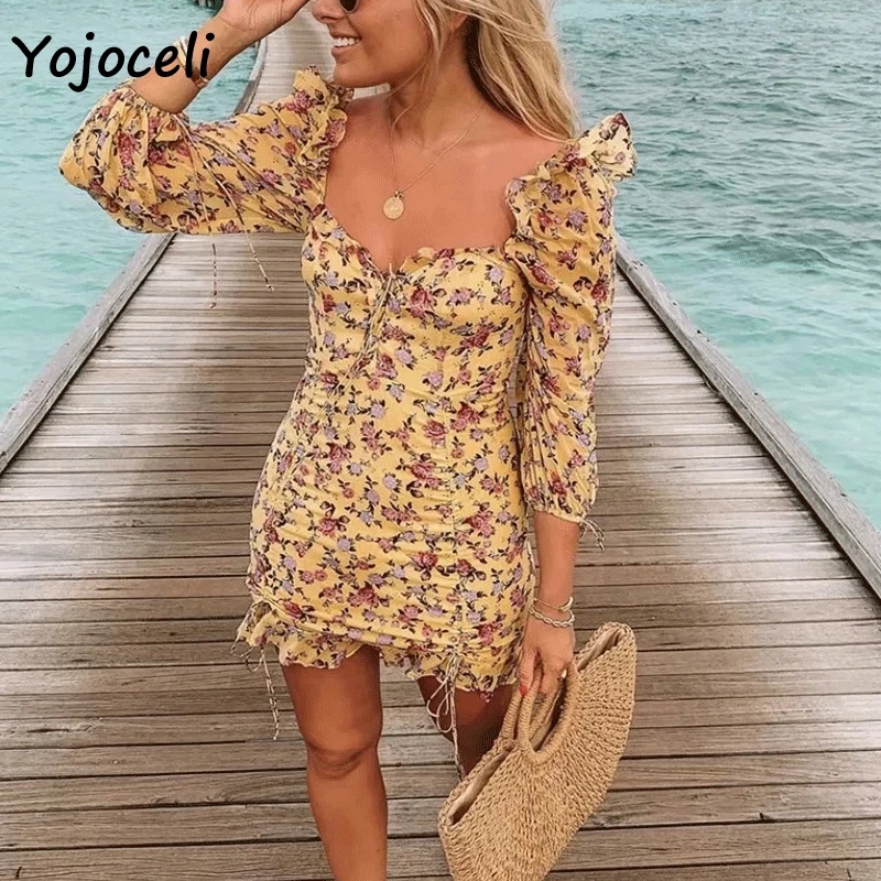 

Yojoceli chic print chiffon dress women 2019 summer print bow dress party club mini dress female vestidos