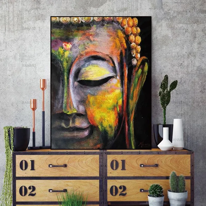 Настенные художественные картины холст живопись Домашний Декор настенный плакат для декора для гостиной печать яркое лицо Будды на холсте без рамки