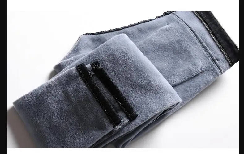 Высокое качество Для мужчин Зимние черные сапоги джинсы шерстяной подкладкой толстые утепленные джинсы брюки новый Для мужчин стрейч флис