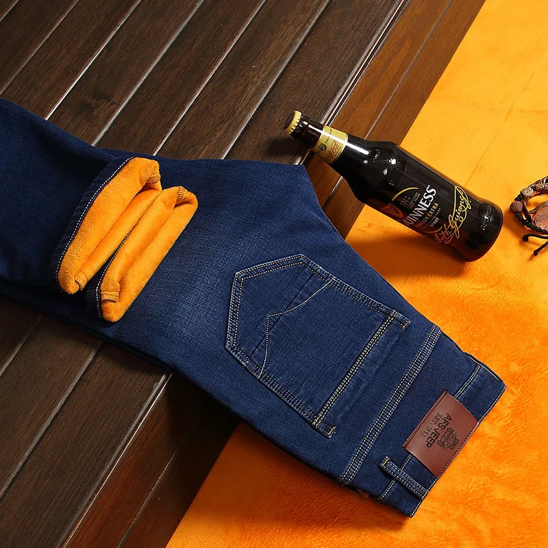 

AFS JEEP Winter Fleece jeans men Mid waist warm jeans male jean fleece lined jeans straight pantalones vaqueros hombre