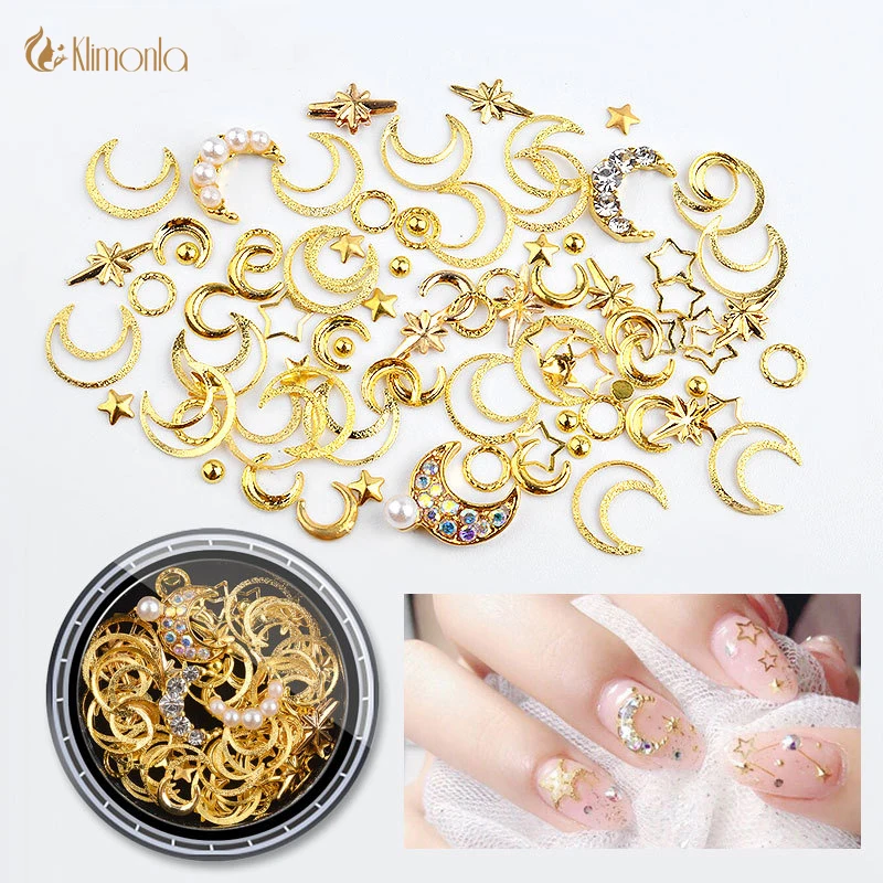 

1pcs Nail Art Stickers Decoration 3D Hollowed Star Moon Diamond Gold and Silver Lines Self-Adhesive Design Nail Ornaments