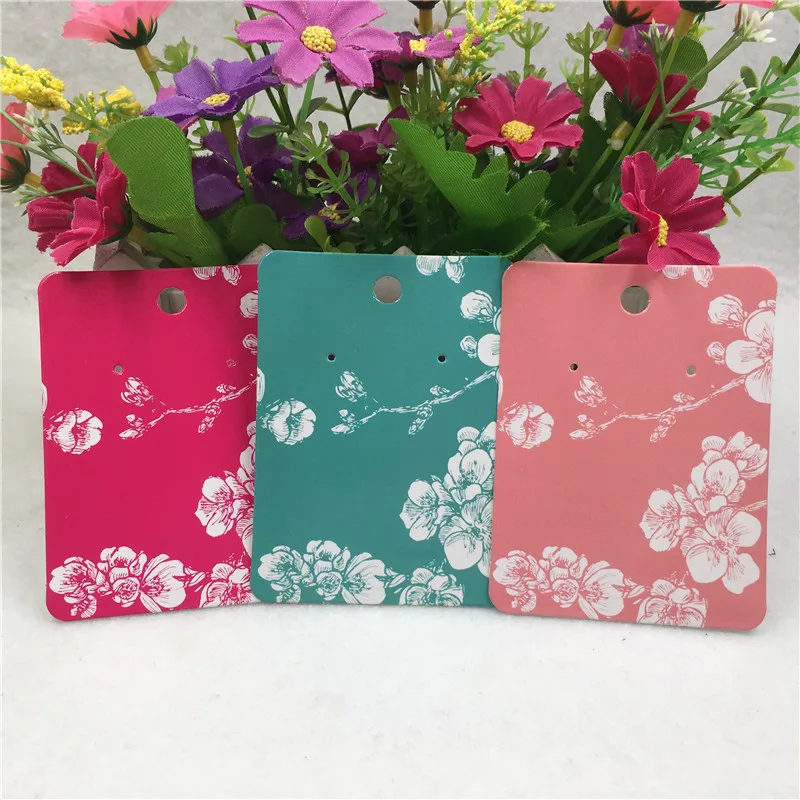 100 PCS 8*6cm 3 color cute Stud earring Hang Tag card beautiful flower print Jewelry Display packing Card | Украшения и