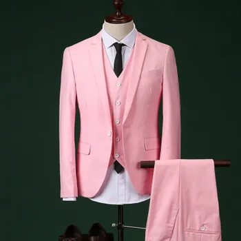 

2020 Men Slim Fit Pink Suit Wedding Groom Mens Prom Suits With Pants Party Dinner Tuxedos For Men ( jacket+Pants++vest+tie)