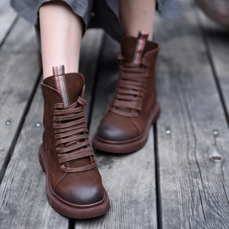 

Artmu Original Autumn and Winter Women Boots New Genuine Leather Martin Boots Retro British Student Boots Height Increasing 6652
