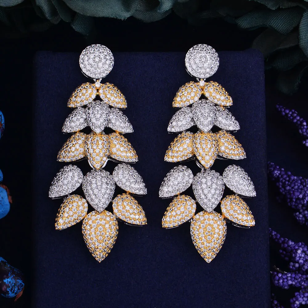 

GODKI 67mm Luxury Popular Feather Leaf Full Mirco Paved Cubic Zirconia Naija Engagement Earring Fashion Jewelry