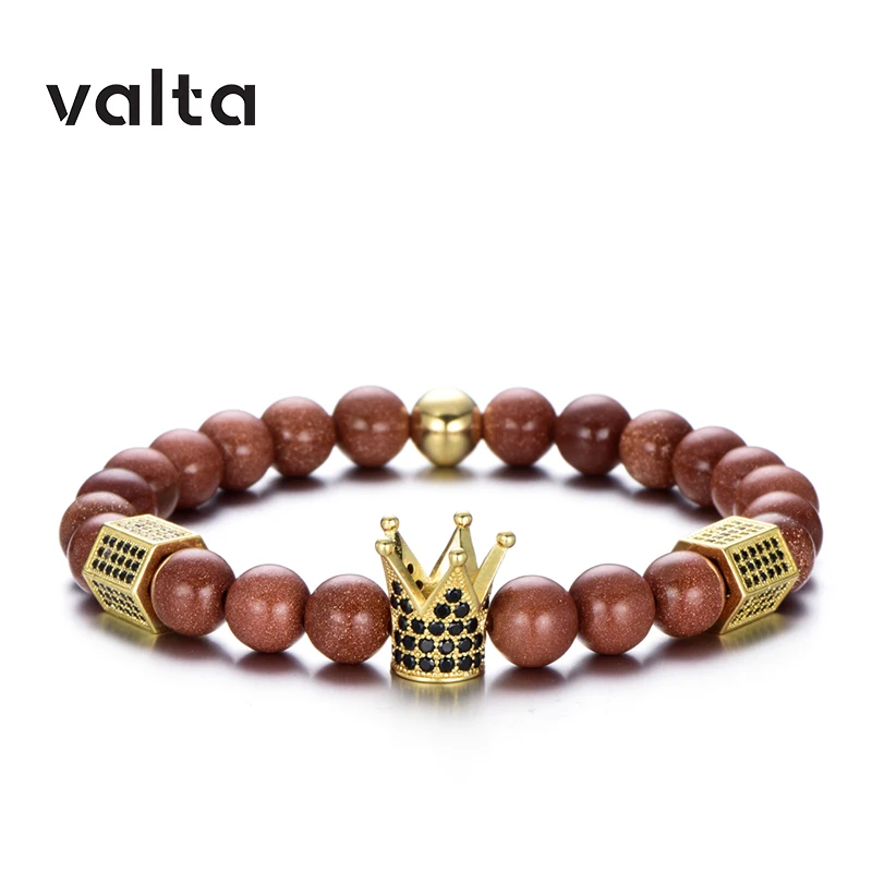 

Valta Crown copper Zircon spacer natural stone bangle pulseras mujer moda helmet bead beads bracelets custom size and logo