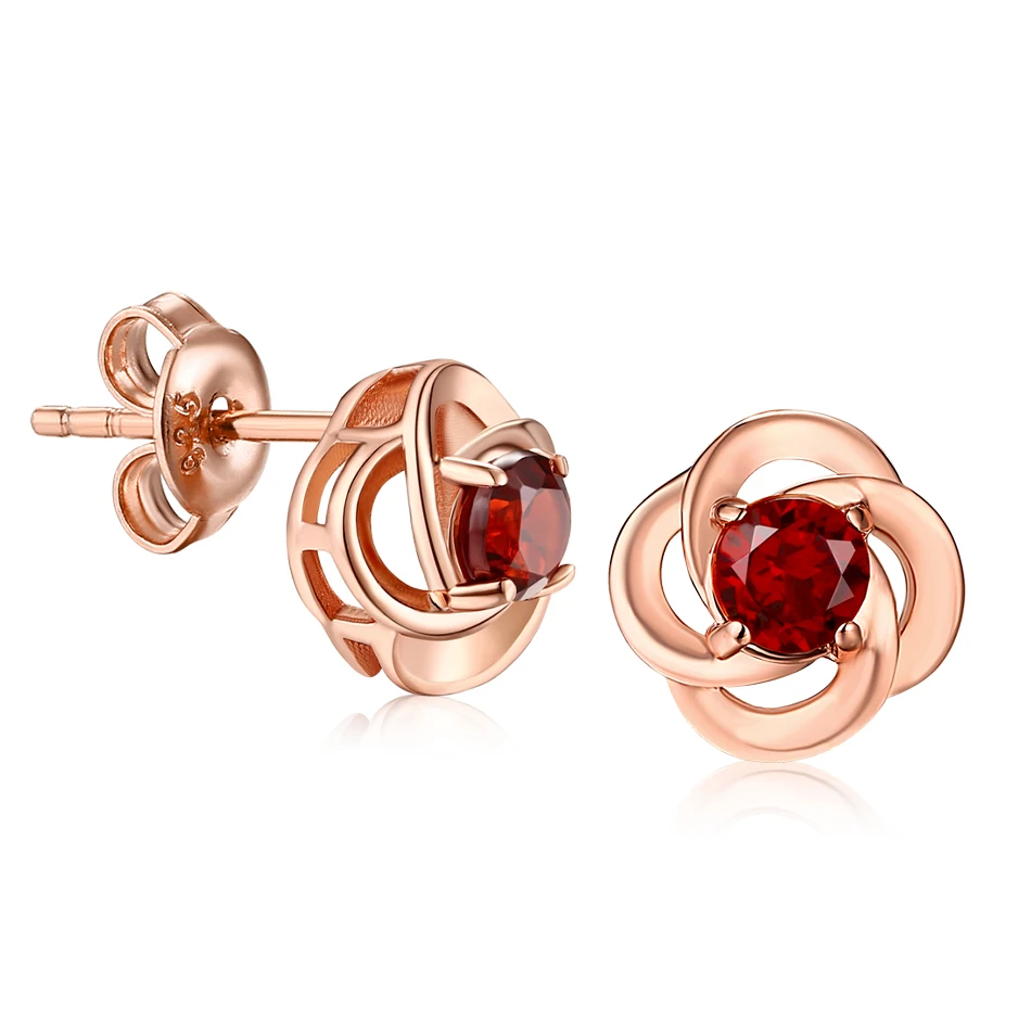 ALLNOEL 925 Sterling Silver Stud Earrings For Women Rose Gold  Natural Garnet Stone Ear Stud Female Fashion Wedding Jewelry   (2)