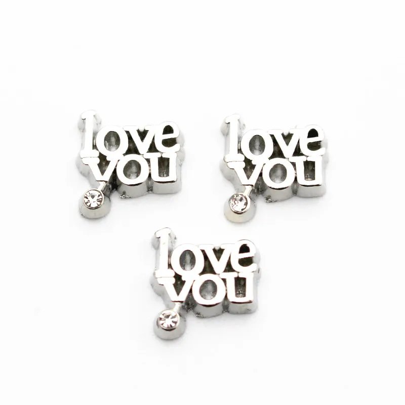 

Hot Selling 10pcs/Lot Heart Silver Crystal I Love You Floating Charms Living Glass Memory Lockets Diy Jewelry