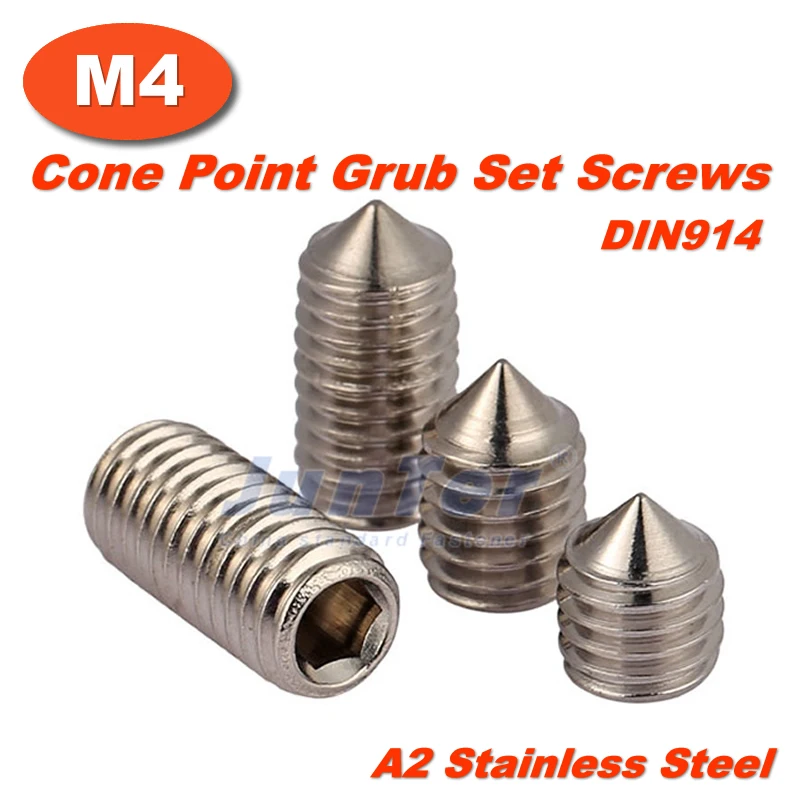 500pcs/lot M4(4mm) A2 Stainless Steel Cone Point Grub Hex Socket Set Screws DIN914in Screws