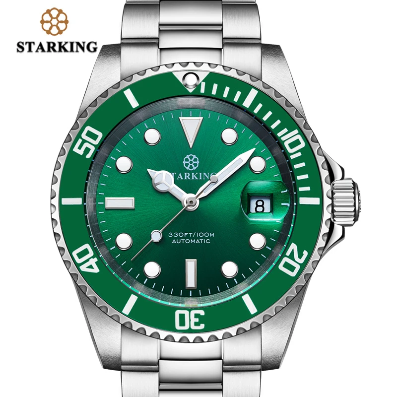 

STARKING Mens Watch 100m Water Resistant Hot Green Ghost Watch Fashion Mechanical Watch Clock Auto-date Luminous Wristwatch