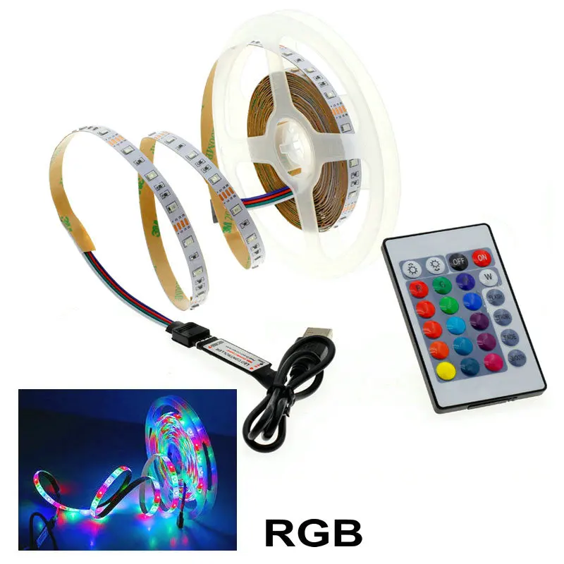 5 в USB СВЕТОДИОДНЫЙ светильник 1 м 2 м 3 м 4 м 5 м теплый белый/RGB Светодиодная лента 2835 ТВ фоновый светильник декорации Сказочный светильник s - Испускаемый цвет: RGB