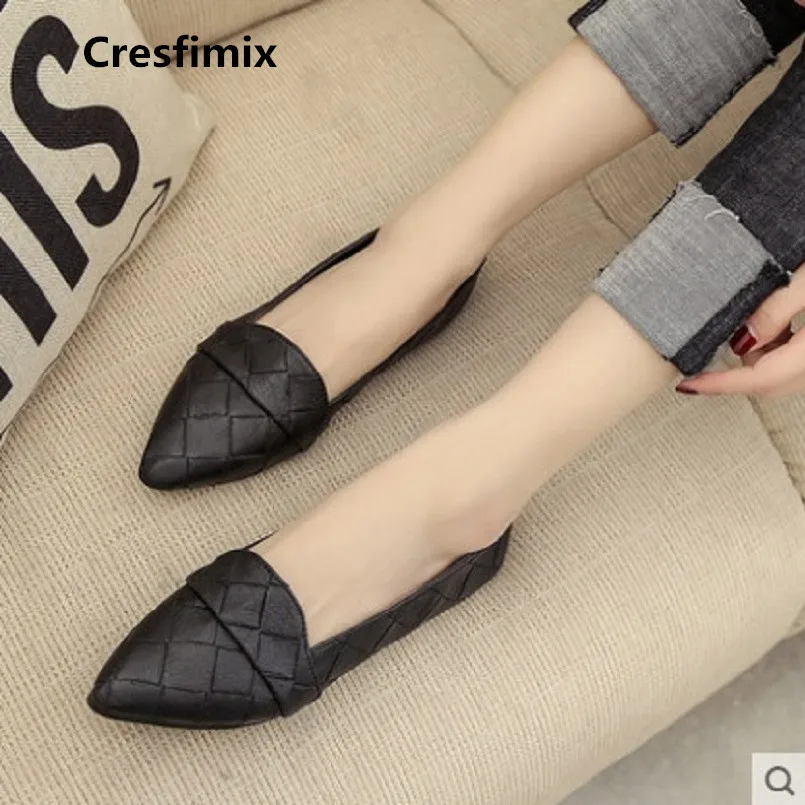 

Chaussures Pour Femmes Women Fashion Classic Black Pu Leather Flat Shoes Lady Pointed Toe Grey Office Shoes Cute Loafers E330