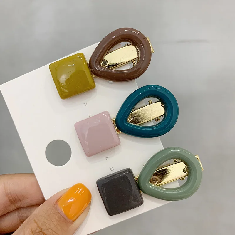 

2019 Korea Acrylic Geometric Round Rectangle Hairpins For Women Jewelry Macaron Color Resin Hairgrip Hair Accessories Hot Sale