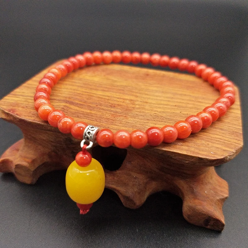 Shuangsheng 5 мм красный коралл женские часы-браслет желтый натуральный камень богемный в этническом стиле религиозное Ювелирное Украшение B255