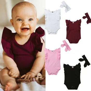 

2019 Infant Toddler Fly Sleeve Rompers Colorful Candy Color Ruffles Summer Cute Baby Girl Cotton ins Rompers