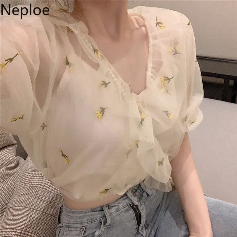 Neploe женская блузка с вышивкой Лето 2019 Новый v образный вырез пышными рукавами Blusa