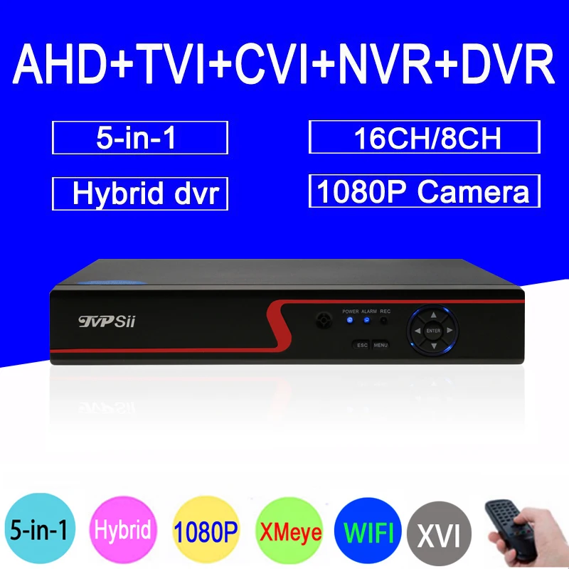 

1080P Surveillance Camera Red Panel 6 in 1 Hi3521A 1080N 16CH/8CH Hybrid Wifi IP NVR TVI CVI XVI AHD CCTV DVR Free Shipping