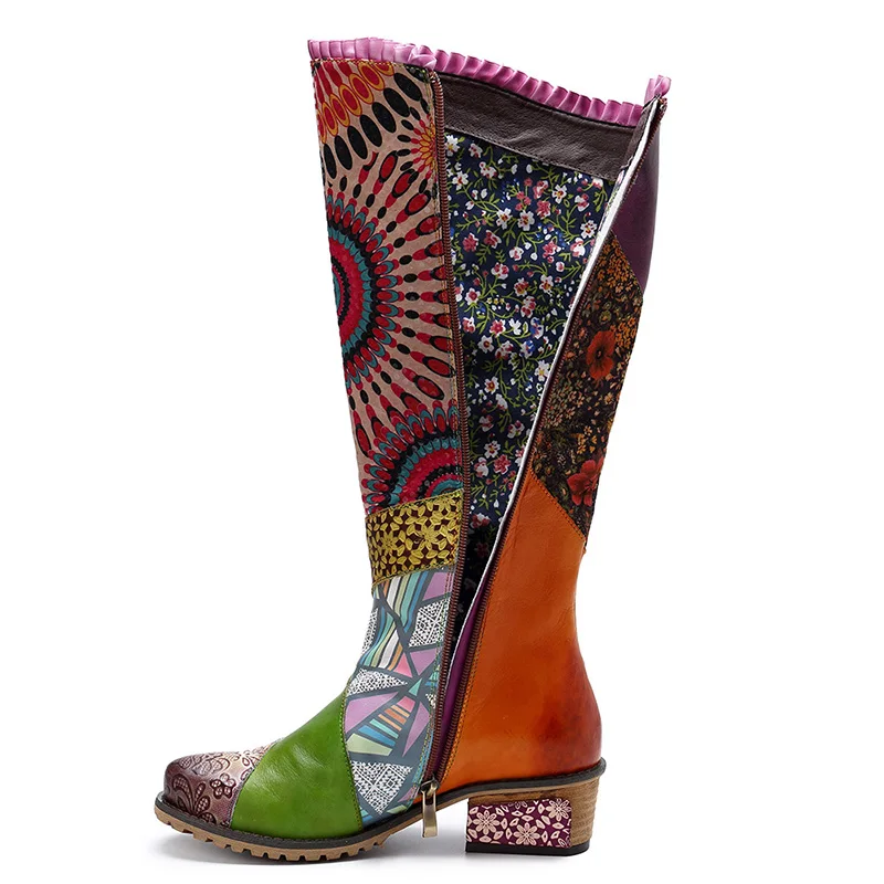 Tiempo Tótem Multicolor Chaussures Botas Mujer Femme Plataforma Sondr Cuadrado Genuino Altas Zapatos De Con Tacón Retro Cuero Cremallera XTqd7