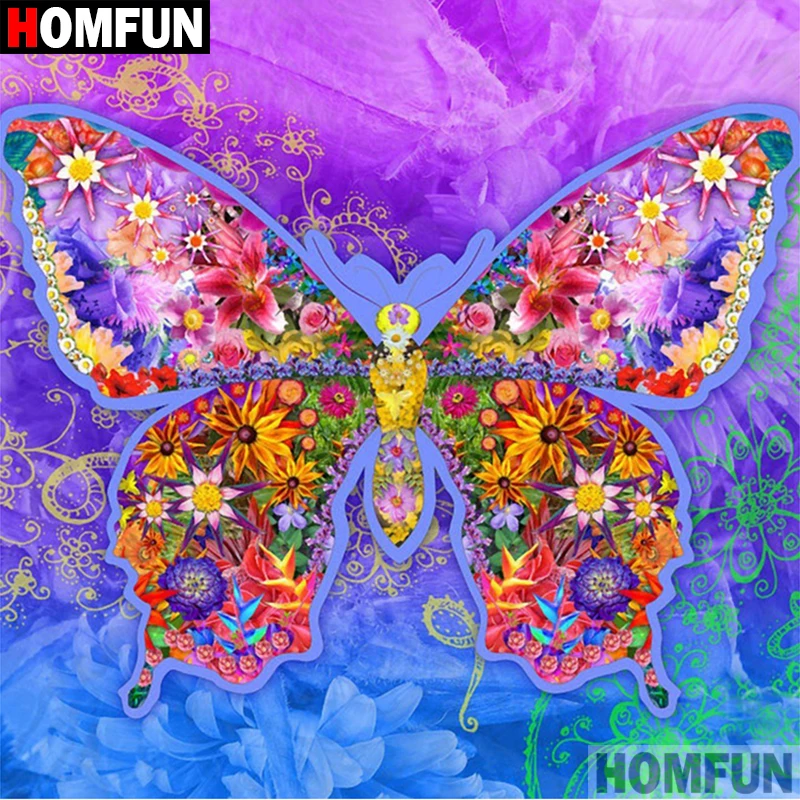 

HOMFUN 5D DIY Diamond Painting Full Square/Round Drill "Color butterfly" 3D Embroidery Cross Stitch gift Home Decor A00382