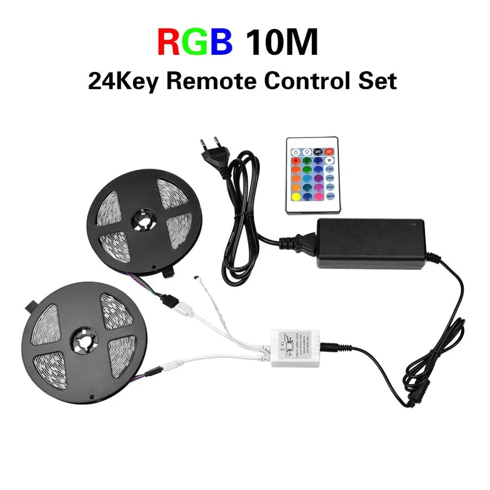 220 В 110 В Светодиодная лента светильник 5 м 10 м RGB RGBW RGBWW 5050 SMD DC 12 В гибкая лента лампа диодный пульт дистанционного управления+ адаптер 3A/5A - Испускаемый цвет: 24 Key RGB 10M Set