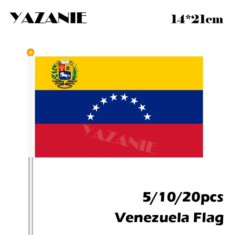 

YAZANIE 14*21cm 5/10/20pcs Venezuela Hand Waving National Flag #8 Polyester Flag with Plastic Hand Held Small Size Flying Banner