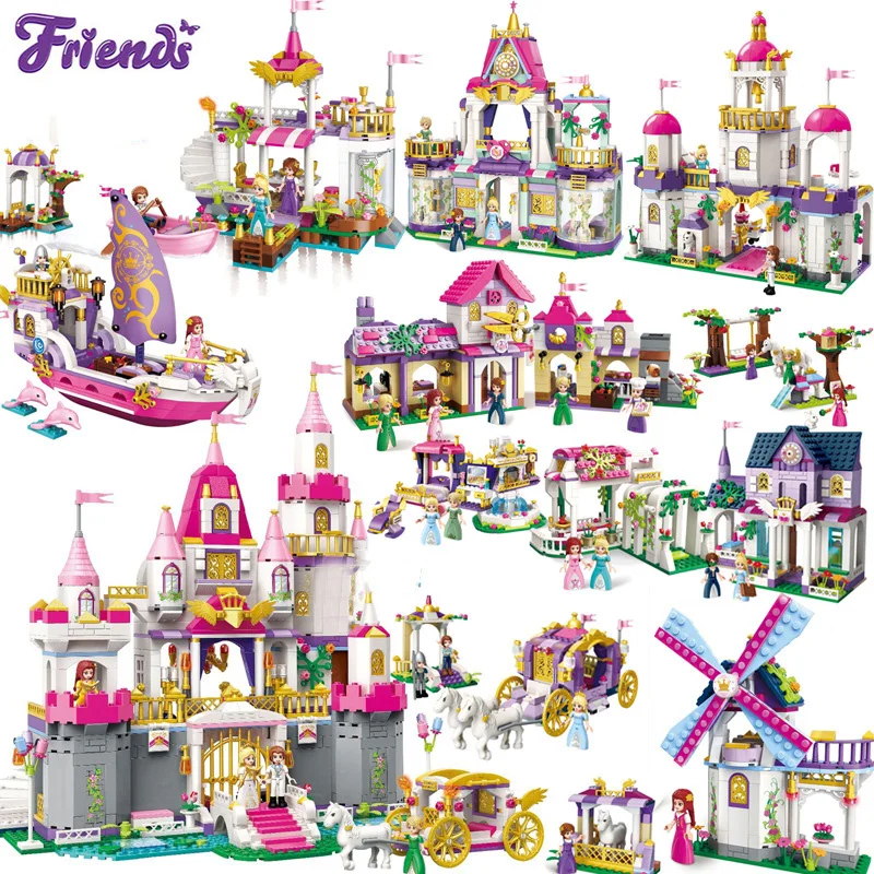 

Girls Princess Castle School Carriage Ship Building Blocks Compatible Legoings Friends for Girls Brick Figures Toys for Children