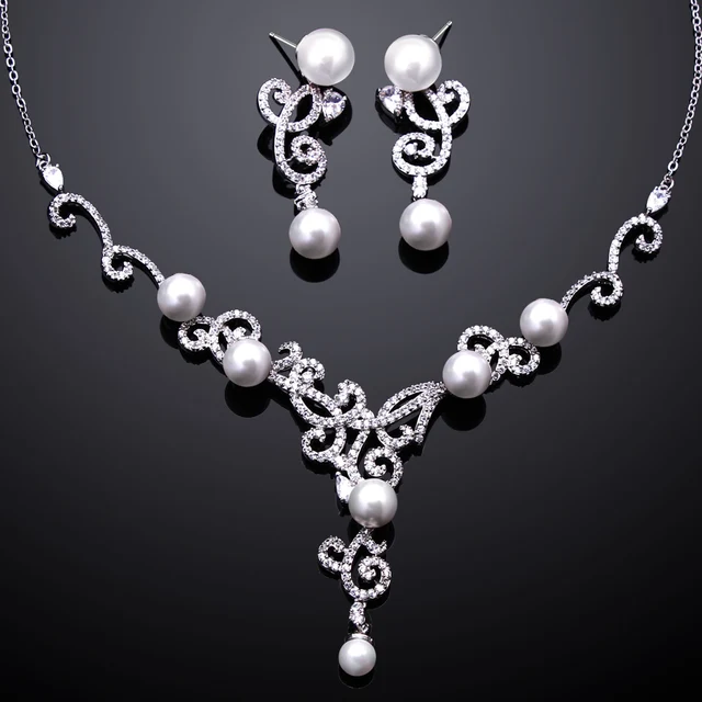 Latest Tread Aaa Cubic Zirconia Pearl Necklace Earrings Sets Bridal Latest Tread Aaa Cubic Zirconia Pearl Necklace Earrings Sets Bridal Accessory Indian Engagement Jewelry Set