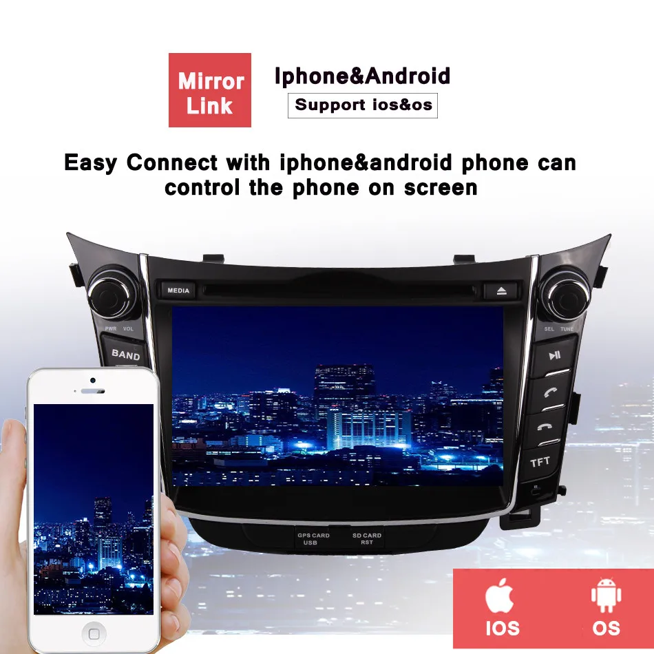 Excellent Octa Core android 9.0 car dvd gps player 1024*600 For HYUNDAI i30 2011 2012 2013-2017 gps navigation car stereo audio video AUX 4