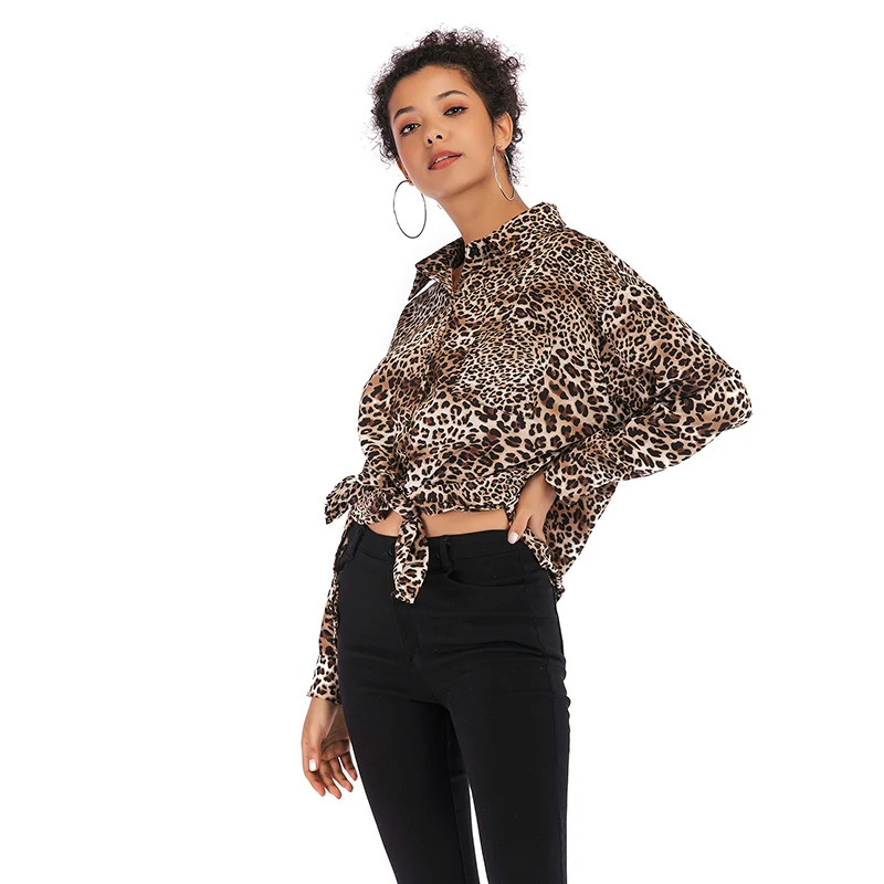 New Women Leopard Blouse Fashion turn down collar long sleeve Chiffon Feminina Clothing Plus Size Loose Blouses |