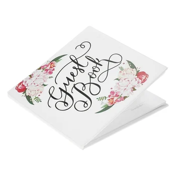 

72-Pages White Floral Satin Cover Wedding Guest Book Hardcover Double-Sided Wedding Guestbook