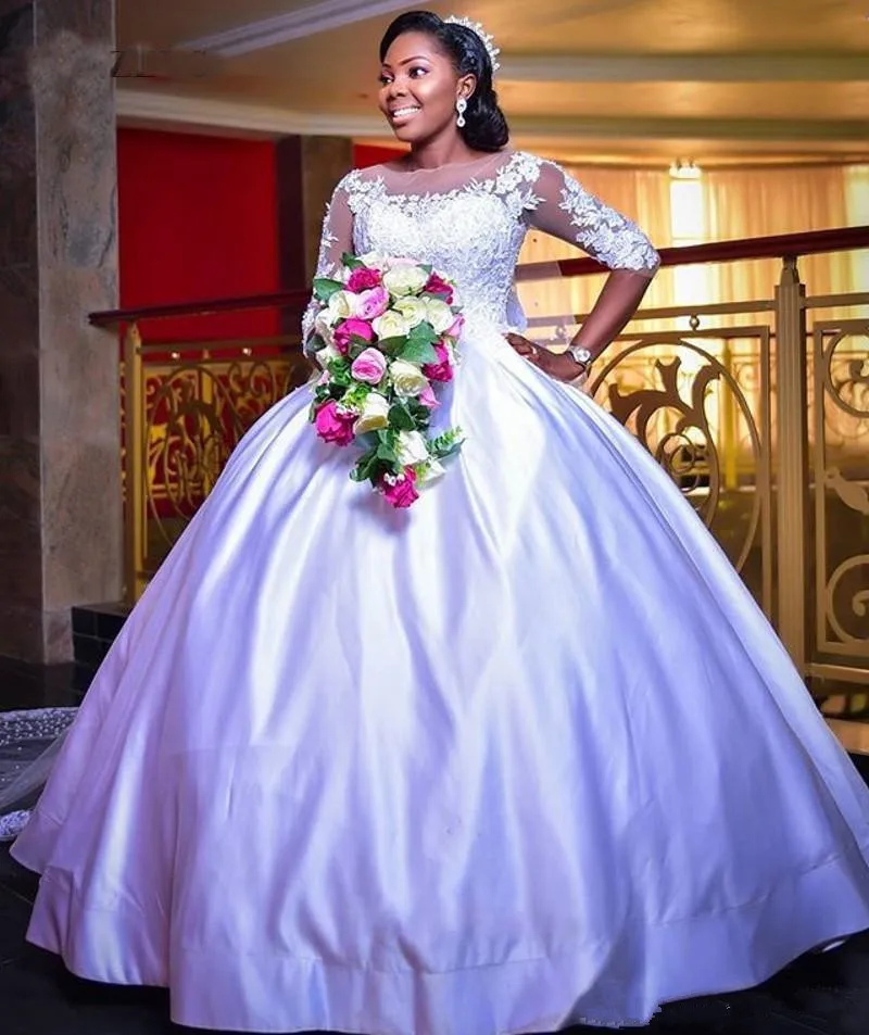 half-sleeves-ball-gown-wedding-dresses-2019-elegant-african-women-long-satin-wedding-dresses-with-appliques-robe-de-mariee_副本