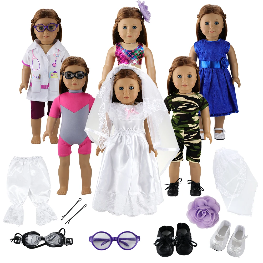 

Fashion Handmade12 Items/lot Doll Accessory 43cm Kids Toys =6 Dolls Clothes +6 Accessories Shoes For 18 Inch Dolls Best DIY Gift