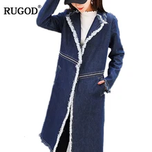 RUGOD Новая мода съемная молния подол длинная джинсовая куртка ветровка Женская осенне-зимняя джинсовая куртка с кисточками Casaco Feminino
