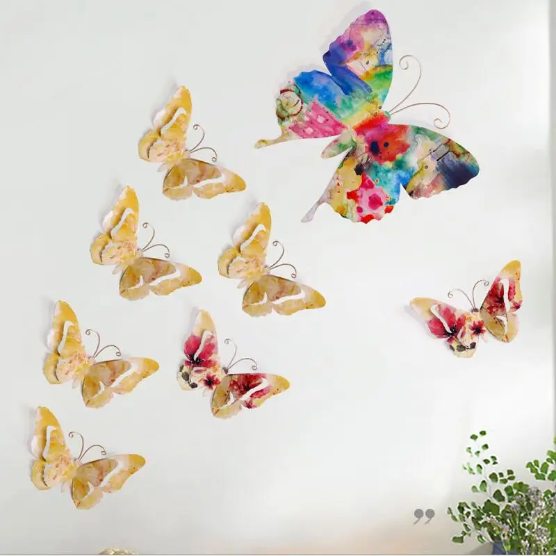 Креативная кованая металлическая настенная красочная Бабочка для украшения домашнего фона 3D стерео Настенная Наклейка настенные украшения Искусство