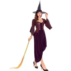 2018new Роскошные кофе pu костюм ведьмы на Хэллоуин хост театральные представления женский маг Косплэй платье Одежда для фотосьемки