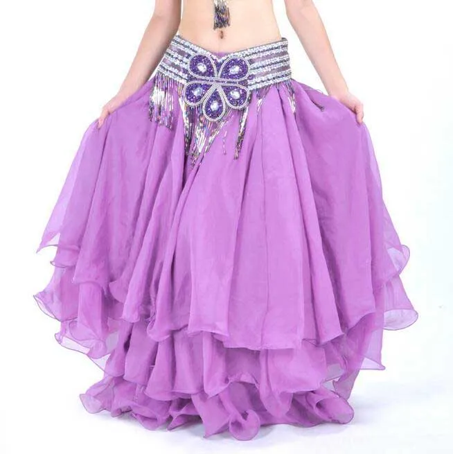 Женская племенная юбка для танца живота, женские длинные цыганские юбки, льняная практика танца живота/платье для выступлений, 13 цветов, костюм для танца живота - Цвет: Light Purple