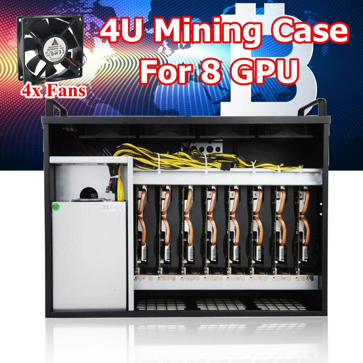 

Silver Open Air Mining Rack Frame Rig Case Box 4U With 4 Fans For 8 GPU Ethereum ETH/ZEC/Bitcoin ATX Computer